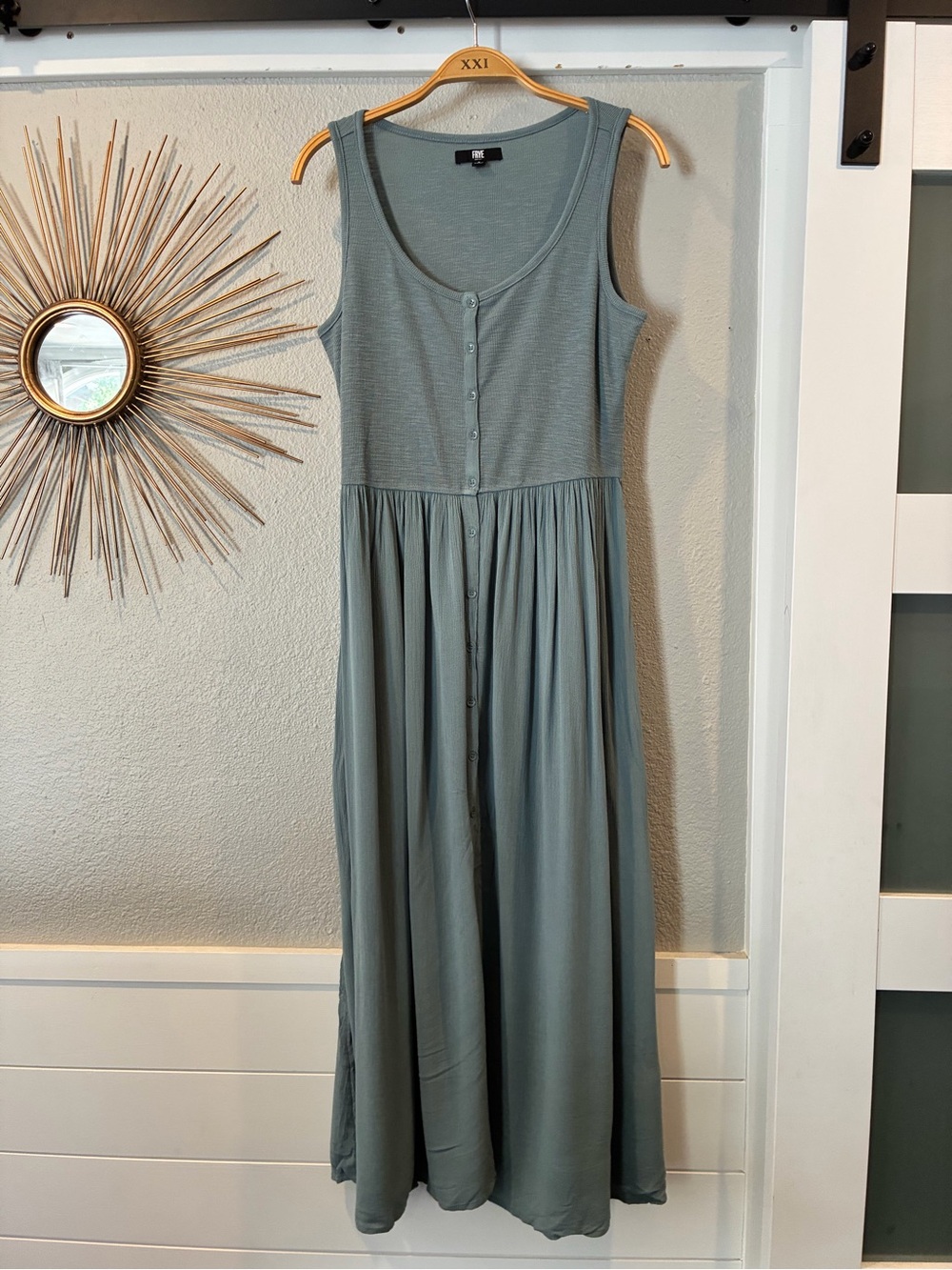 Frye Sage Green Sleeveless Button-Front Maxi Dress